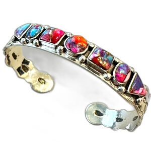 Kingman Pink Dahila Oyster Turquoise Sterling Silver Jewelry Bracelet Cuff 6 3/4